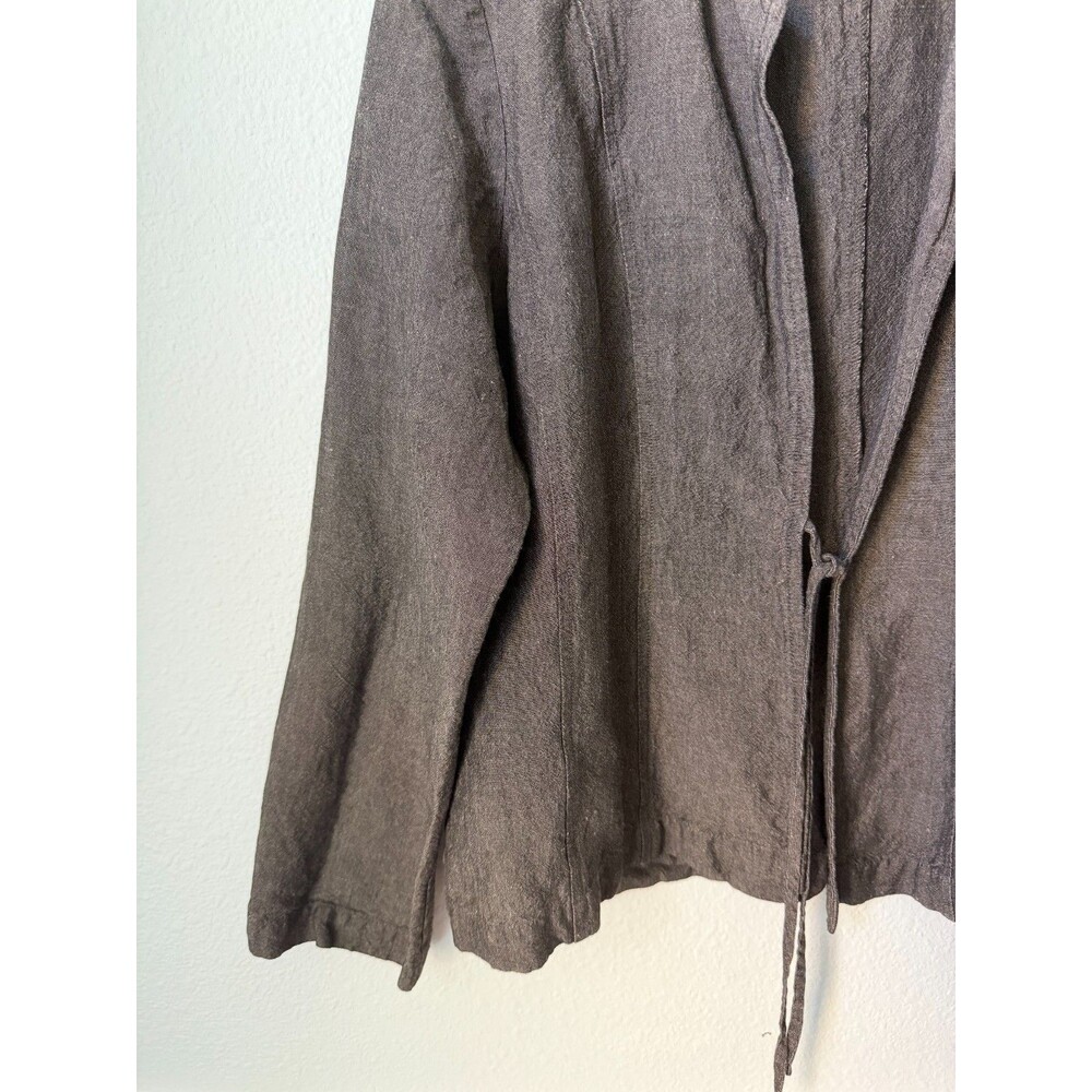 Eileen Fisher Jacket Womens Petite Large Brown Linen Blend Kimono Tie Front - Picture 5 of 10